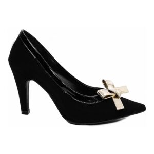 Sapato Scarpin  alto Alto Bico Fino Nobuck Verniz Preto
