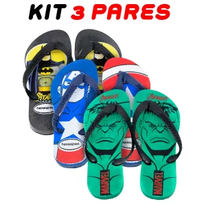 Kit 3 Chinelos Infantil Menino Havaianas Heróis